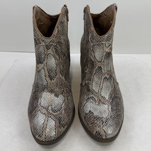 Very G Womens Size 11 Tan Snakeskin Hijack Ankle Booties Zip High Block Heels - Picture 2 of 16